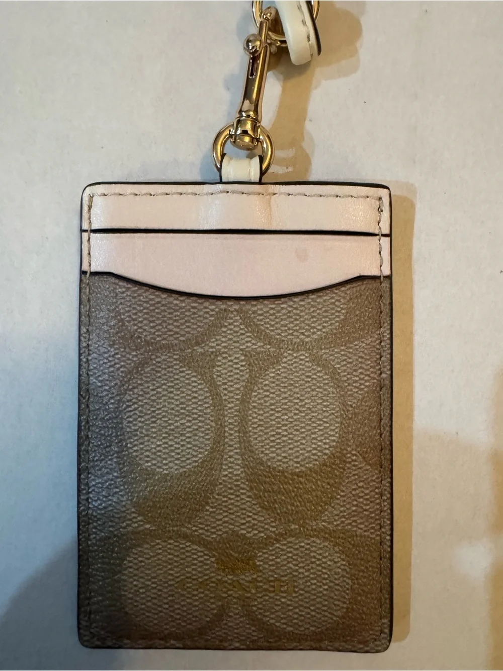 Coach ID Lanyard in Signature Coated Canvas ID Holder Wallet in Khaki